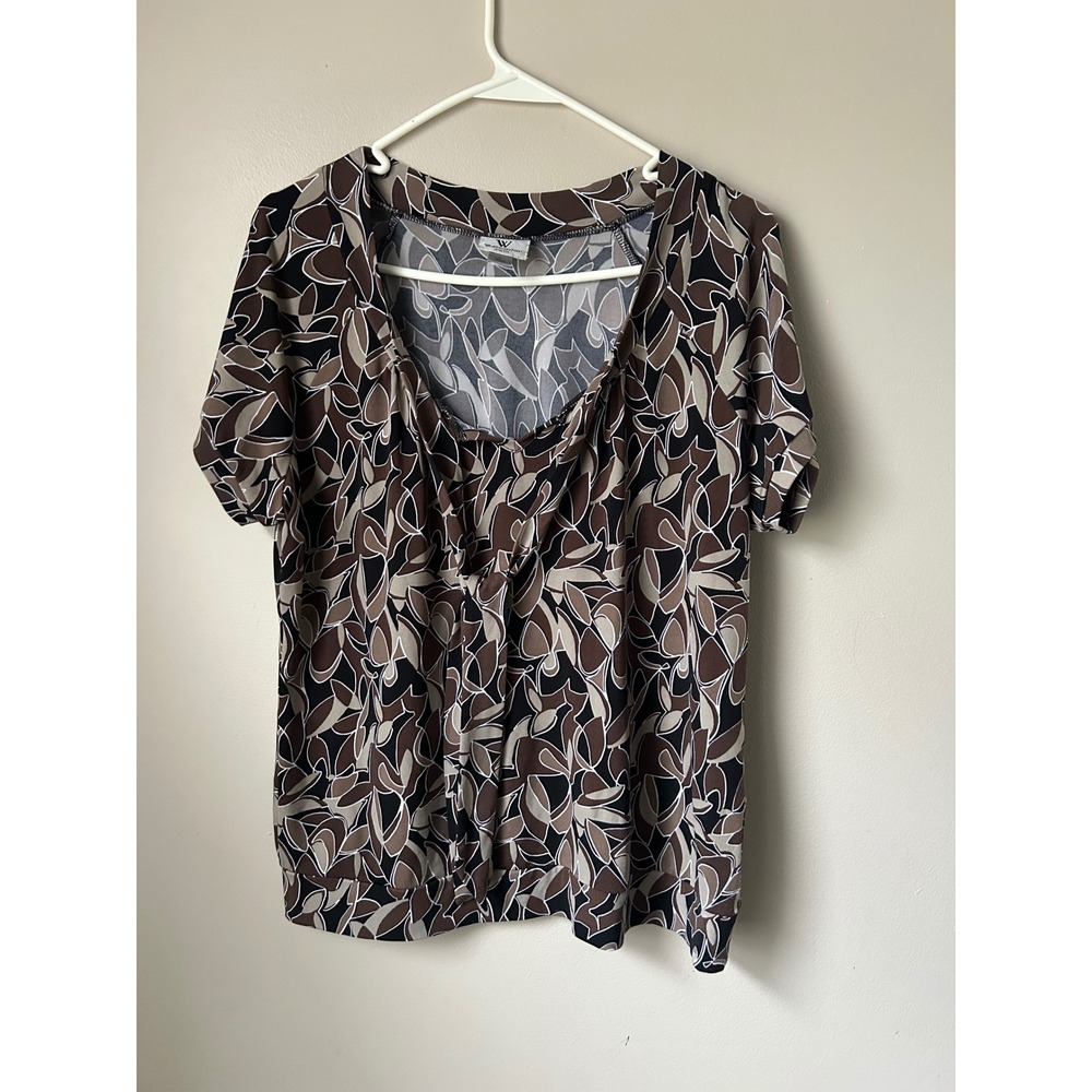 Y2K Worthington‎ Abstract Print Tie Neck Short Sleeve Top Size L IndieSleeze 90s